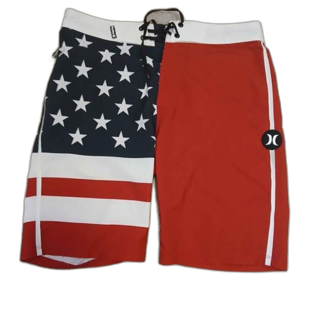 Hurley Men's Phantom Patriot 20" Boardshorts featuring a USA flag design 30